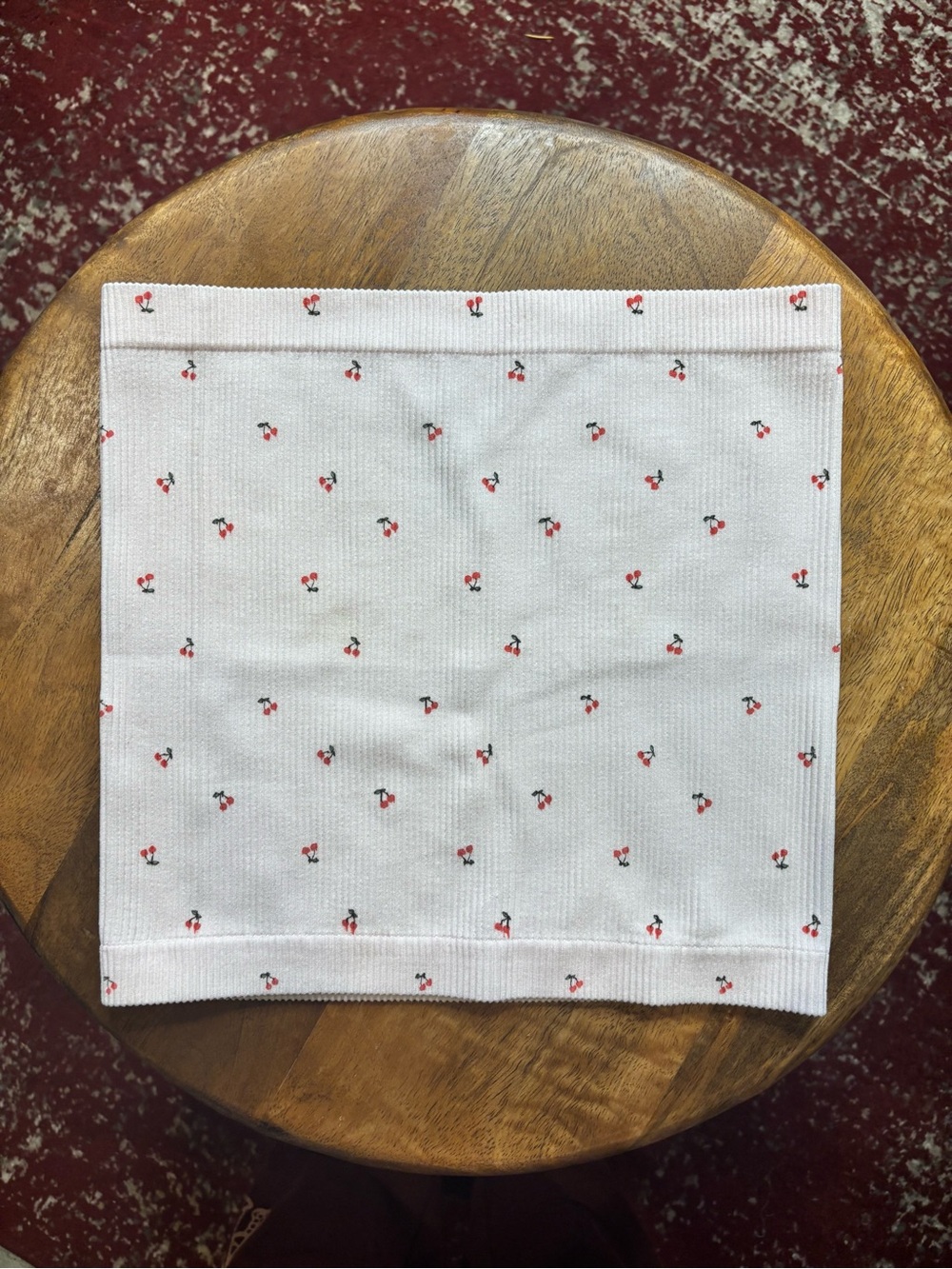 Ribbed Pale Pink Tube Top with Red Cherry Print
